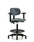Polyurethane Chair - High Bench Height with Seat Tilt, Adjustable Arms, Black Foot Ring, & Stationary Glides in Black Polyurethane PHBCH-RG-T1-A1-BF-RG-BLK