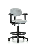 Polyurethane Chair - High Bench Height with Seat Tilt, Adjustable Arms, Black Foot Ring, & Stationary Glides in Gray Polyurethane PHBCH-RG-T1-A1-BF-RG-GRY