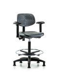 Polyurethane Chair - High Bench Height with Seat Tilt, Adjustable Arms, Chrome Foot Ring, & Stationary Glides in Black Polyurethane PHBCH-RG-T1-A1-CF-RG-BLK