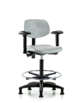 Polyurethane Chair - High Bench Height with Seat Tilt, Adjustable Arms, Chrome Foot Ring, & Stationary Glides in Gray Polyurethane PHBCH-RG-T1-A1-CF-RG-GRY
