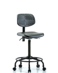 Polyurethane Chair Round Tube Base - High Bench Height with Casters in Black Polyurethane PHBCH-RT-T0-A0-RC-BLK
