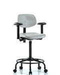 Polyurethane Chair Round Tube Base - High Bench Height with Adjustable Arms & Casters in Gray Polyurethane PHBCH-RT-T0-A1-RC-GRY