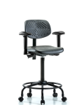 Polyurethane Chair Round Tube Base - High Bench Height with Seat Tilt, Adjustable Arms, & Casters in Black Polyurethane PHBCH-RT-T1-A1-RC-BLK