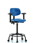 Polyurethane Chair Round Tube Base - High Bench Height with Seat Tilt, Adjustable Arms, & Casters in Blue Polyurethane PHBCH-RT-T1-A1-RC-BLU