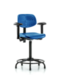 Polyurethane Chair Round Tube Base - High Bench Height with Seat Tilt, Adjustable Arms, & Stationary Glides in Blue Polyurethane PHBCH-RT-T1-A1-RG-BLU