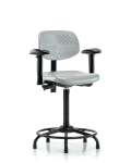 Polyurethane Chair Round Tube Base - High Bench Height with Seat Tilt, Adjustable Arms, & Stationary Glides in Gray Polyurethane PHBCH-RT-T1-A1-RG-GRY