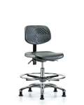 Polyurethane Chair Chrome - Medium Bench Height with Chrome Foot Ring & Stationary Glides in Black Polyurethane PMBCH-CR-T0-A0-CF-RG-BLK