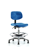 Polyurethane Chair Chrome - Medium Bench Height with Chrome Foot Ring & Stationary Glides in Blue Polyurethane PMBCH-CR-T0-A0-CF-RG-BLU