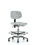 Polyurethane Chair Chrome - Medium Bench Height with Chrome Foot Ring & Stationary Glides in Gray Polyurethane PMBCH-CR-T0-A0-CF-RG-GRY