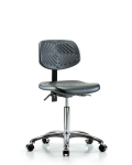 Polyurethane Chair Chrome - Medium Bench Height with Casters in Black Polyurethane PMBCH-CR-T0-A0-NF-CC-BLK
