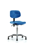 Polyurethane Chair Chrome - Medium Bench Height with Stationary Glides in Blue Polyurethane PMBCH-CR-T0-A0-NF-RG-BLU