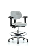 Polyurethane Chair Chrome - Medium Bench Height with Adjustable Arms, Chrome Foot Ring, & Stationary Glides in Gray Polyurethane PMBCH-CR-T0-A1-CF-RG-GRY