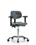 Polyurethane Chair Chrome - Medium Bench Height with Adjustable Arms & Casters in Black Polyurethane PMBCH-CR-T0-A1-NF-CC-BLK