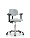 Polyurethane Chair Chrome - Medium Bench Height with Adjustable Arms & Casters in Gray Polyurethane PMBCH-CR-T0-A1-NF-CC-GRY