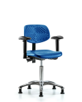 Polyurethane Chair Chrome - Medium Bench Height with Adjustable Arms & Stationary Glides in Blue Polyurethane PMBCH-CR-T0-A1-NF-RG-BLU