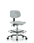 Polyurethane Chair Chrome - Medium Bench Height with Seat Tilt, Chrome Foot Ring, & Casters in Gray Polyurethane PMBCH-CR-T1-A0-CF-CC-GRY