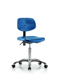 Polyurethane Chair Chrome - Medium Bench Height with Seat Tilt & Casters in Blue Polyurethane PMBCH-CR-T1-A0-NF-CC-BLU