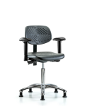 Polyurethane Chair Chrome - Medium Bench Height with Seat Tilt, Adjustable Arms, & Stationary Glides in Black Polyurethane PMBCH-CR-T1-A1-NF-RG-BLK