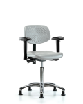 Polyurethane Chair Chrome - Medium Bench Height with Seat Tilt, Adjustable Arms, & Stationary Glides in Gray Polyurethane PMBCH-CR-T1-A1-NF-RG-GRY