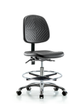 Polyurethane Chair Chrome - Medium Bench Height with Medium Back, Chrome Foot Ring, & Casters in Black Polyurethane PMBCH-MB-CR-T0-A0-CF-CC-BLK