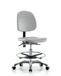 Polyurethane Chair Chrome - Medium Bench Height with Medium Back, Chrome Foot Ring, & Casters in Gray Polyurethane PMBCH-MB-CR-T0-A0-CF-CC-GRY