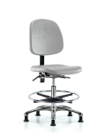 Polyurethane Chair Chrome - Medium Bench Height with Medium Back, Chrome Foot Ring, & Stationary Glides in Gray Polyurethane PMBCH-MB-CR-T0-A0-CF-RG-GRY
