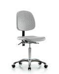 Polyurethane Chair Chrome - Medium Bench Height with Medium Back & Casters in Gray Polyurethane PMBCH-MB-CR-T0-A0-NF-CC-GRY