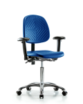 Polyurethane Chair Chrome - Medium Bench Height with Medium Back, Adjustable Arms, & Casters in Blue Polyurethane PMBCH-MB-CR-T0-A1-NF-CC-BLU