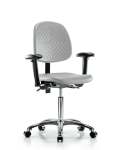 Polyurethane Chair Chrome - Medium Bench Height with Medium Back, Adjustable Arms, & Casters in Gray Polyurethane PMBCH-MB-CR-T0-A1-NF-CC-GRY