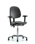 Polyurethane Chair Chrome - Medium Bench Height with Medium Back, Adjustable Arms, & Stationary Glides in Black Polyurethane PMBCH-MB-CR-T0-A1-NF-RG-BLK