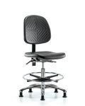 Polyurethane Chair Chrome - Medium Bench Height with Medium Back, Seat Tilt, Chrome Foot Ring, & Stationary Glides in Black Polyurethane PMBCH-MB-CR-T1-A0-CF-RG-BLK