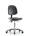 Polyurethane Chair Chrome - Medium Bench Height with Medium Back, Seat Tilt, & Casters in Black Polyurethane PMBCH-MB-CR-T1-A0-NF-CC-BLK