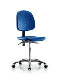 Polyurethane Chair Chrome - Medium Bench Height with Medium Back, Seat Tilt, & Casters in Blue Polyurethane PMBCH-MB-CR-T1-A0-NF-CC-BLU