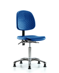 Polyurethane Chair Chrome - Medium Bench Height with Medium Back, Seat Tilt, & Stationary Glides in Blue Polyurethane PMBCH-MB-CR-T1-A0-NF-RG-BLU