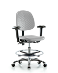 Polyurethane Chair Chrome - Medium Bench Height with Medium Back, Seat Tilt, Adjustable Arms, Chrome Foot Ring, & Casters in Gray Polyurethane PMBCH-MB-CR-T1-A1-CF-CC-GRY