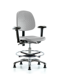 Polyurethane Chair Chrome - Medium Bench Height with Medium Back, Seat Tilt, Adjustable Arms, Chrome Foot Ring, & Stationary Glides in Gray Polyurethane PMBCH-MB-CR-T1-A1-CF-RG-GRY