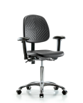 Polyurethane Chair Chrome - Medium Bench Height with Medium Back, Seat Tilt, Adjustable Arms, & Casters in Black Polyurethane PMBCH-MB-CR-T1-A1-NF-CC-BLK