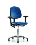 Polyurethane Chair Chrome - Medium Bench Height with Medium Back, Seat Tilt, Adjustable Arms, & Stationary Glides in Blue Polyurethane PMBCH-MB-CR-T1-A1-NF-RG-BLU