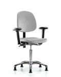 Polyurethane Chair Chrome - Medium Bench Height with Medium Back, Seat Tilt, Adjustable Arms, & Stationary Glides in Gray Polyurethane PMBCH-MB-CR-T1-A1-NF-RG-GRY