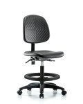 Polyurethane Chair - Medium Bench Height with Medium Back, Black Foot Ring, & Casters in Black Polyurethane PMBCH-MB-RG-T0-A0-BF-RC-BLK