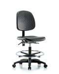 Polyurethane Chair - Medium Bench Height with Medium Back, Chrome Foot Ring, & Casters in Black Polyurethane PMBCH-MB-RG-T0-A0-CF-RC-BLK