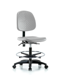Polyurethane Chair - Medium Bench Height with Medium Back, Chrome Foot Ring, & Casters in Gray Polyurethane PMBCH-MB-RG-T0-A0-CF-RC-GRY