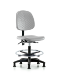 Polyurethane Chair - Medium Bench Height with Medium Back, Chrome Foot Ring, & Stationary Glides in Gray Polyurethane PMBCH-MB-RG-T0-A0-CF-RG-GRY