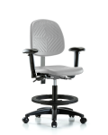 Polyurethane Chair - Medium Bench Height with Medium Back, Adjustable Arms, Black Foot Ring, & Casters in Gray Polyurethane PMBCH-MB-RG-T0-A1-BF-RC-GRY