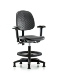 Polyurethane Chair - Medium Bench Height with Medium Back, Adjustable Arms, Black Foot Ring, & Stationary Glides in Black Polyurethane PMBCH-MB-RG-T0-A1-BF-RG-BLK
