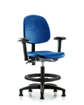 Polyurethane Chair - Medium Bench Height with Medium Back, Adjustable Arms, Black Foot Ring, & Stationary Glides in Blue Polyurethane PMBCH-MB-RG-T0-A1-BF-RG-BLU
