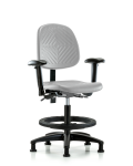 Polyurethane Chair - Medium Bench Height with Medium Back, Adjustable Arms, Black Foot Ring, & Stationary Glides in Gray Polyurethane PMBCH-MB-RG-T0-A1-BF-RG-GRY