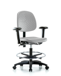 Polyurethane Chair - Medium Bench Height with Medium Back, Adjustable Arms, Chrome Foot Ring, & Casters in Gray Polyurethane PMBCH-MB-RG-T0-A1-CF-RC-GRY