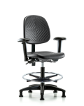 Polyurethane Chair - Medium Bench Height with Medium Back, Adjustable Arms, Chrome Foot Ring, & Stationary Glides in Black Polyurethane PMBCH-MB-RG-T0-A1-CF-RG-BLK