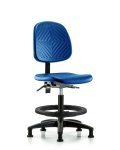 Polyurethane Chair - Medium Bench Height with Medium Back, Seat Tilt, Black Foot Ring, & Stationary Glides in Blue Polyurethane PMBCH-MB-RG-T1-A0-BF-RG-BLU